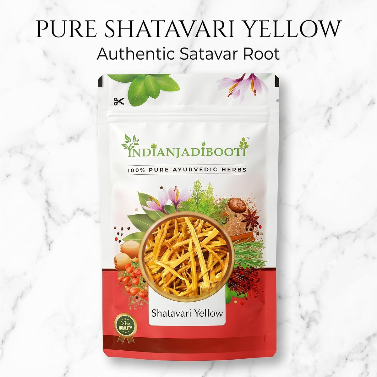 IndianJadiBooti Shatavari Yellow (Asparagus racemosus) | Natural Satavar Herb For Hormonal Balance & Reproductive Health | 100 Grams