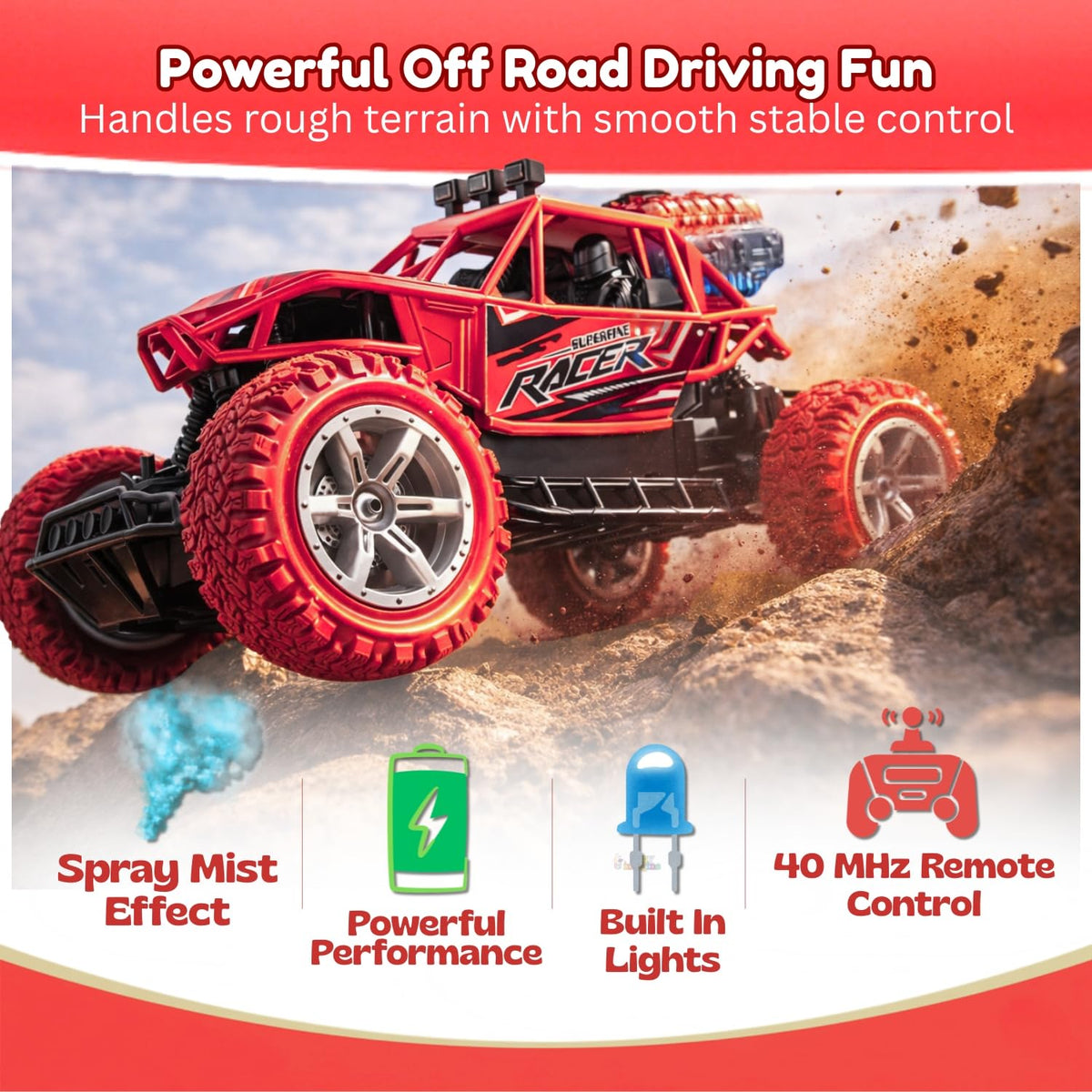 Toy Imagine RC Off Road Buggy Car for Kids with LED Lights, Red