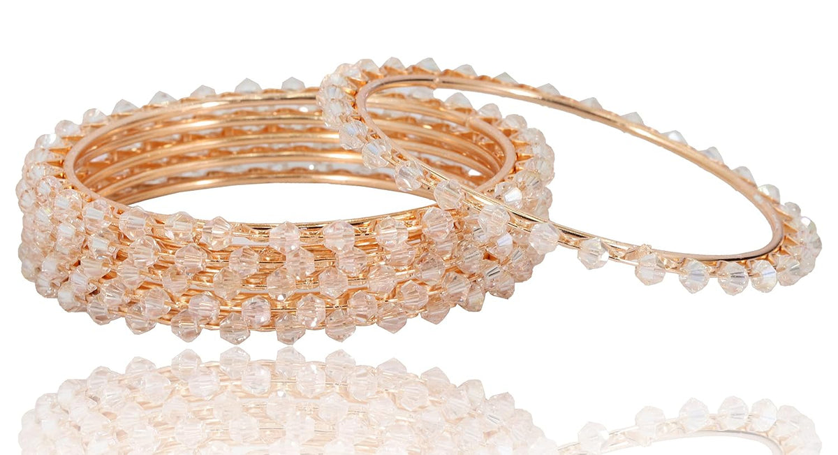 NMII Pearls Studded Metal Bangles Set For Women and Girls