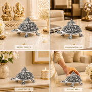 DIVINITI Antique Silver Plated Tortoise Figurine with Gift Box | Decorative Turtle Showpiece with Intricate Design for Home, Office & Table Decor | Gift for Diwali & Housewarming | 4 x 7.5 cm