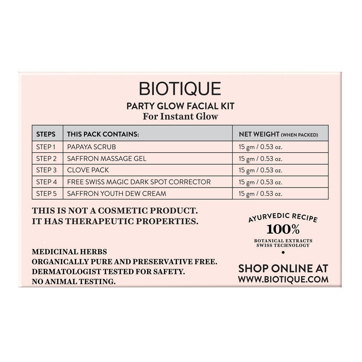 Biotique Party Glow Facial Kit for Instant Glow With Swiss Magic Dark Spot Corrector