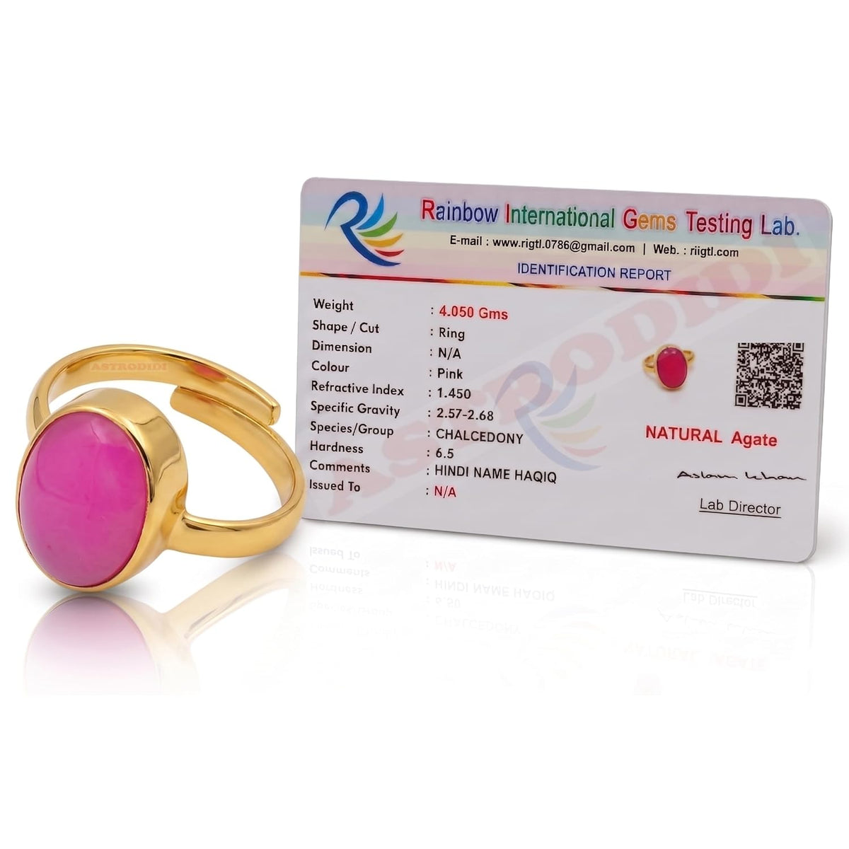 ASTRODIDI Natural Pink Sulemani Agate Hakik Stone Ring with Lab Certificate for Men and Women 7-8 Ratti Adjustable Panchdhatu Gulabi Akik Aqeeq Haqiq Gemstone Ring