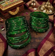 NMII Viral & Trendy Glass Bangles with Zircon Gemstone Work For Women & Girls | Designer Glass ki Chudi | Stylish Kanch Ki Choodi | Stylish Girl's Bangles Bracelet for Wedding, Party - Set of 24