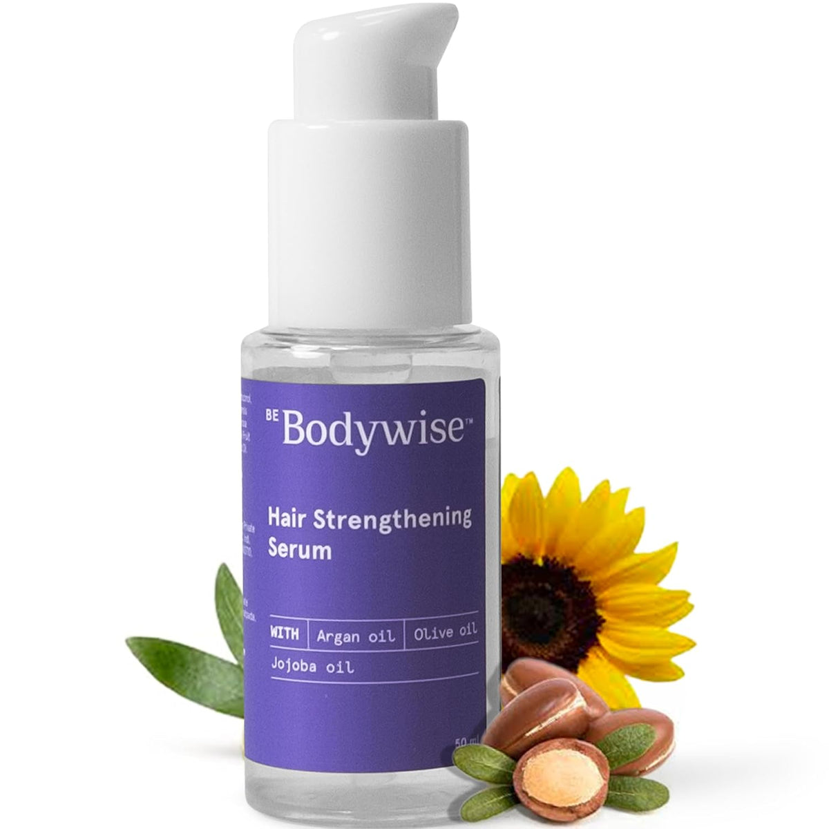 Be Bodywise Hair Strengthening Serum 50ml | For Dry & Damaged Hair | With Argan, Sunflower & Olive Oil | Paraben, SLS Free