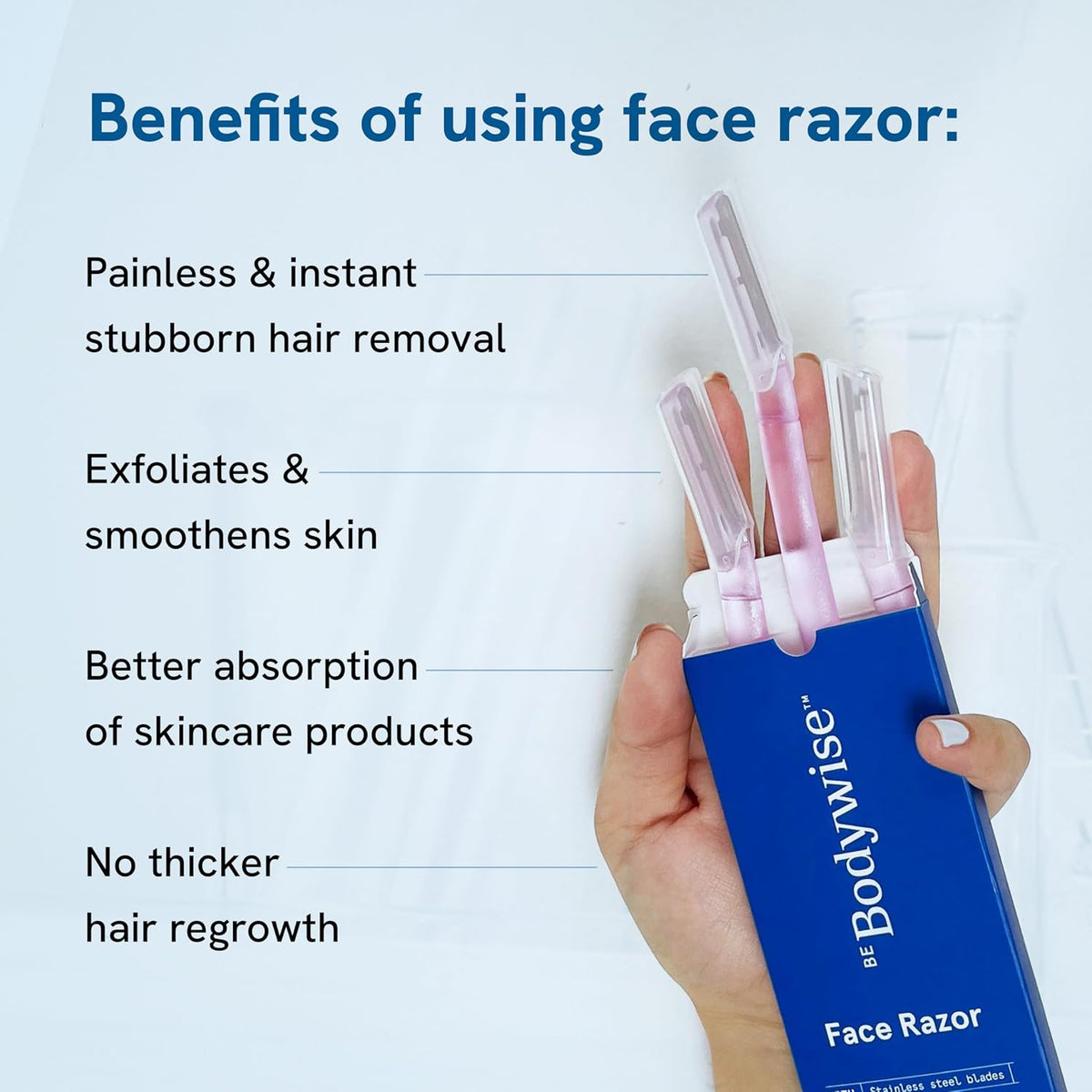 Be Bodywise Reusable Face Razor For Women - Pack of 3 | Instant & Painless Hair Removal | For Eyebrows, Upper Lip, Forehead, Peach Fuzz, Chin and Sideburns | Stainless Steel Blade & Firm Grip | Purple