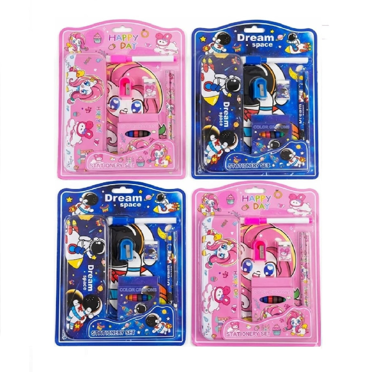 Toy Imagine Stationery for Kids Best Return Birthday Gift for Boys Girls Educational Learning Stationery kit Set for Kid (14 Pcs/Pack of 4) | Metal | Wooden