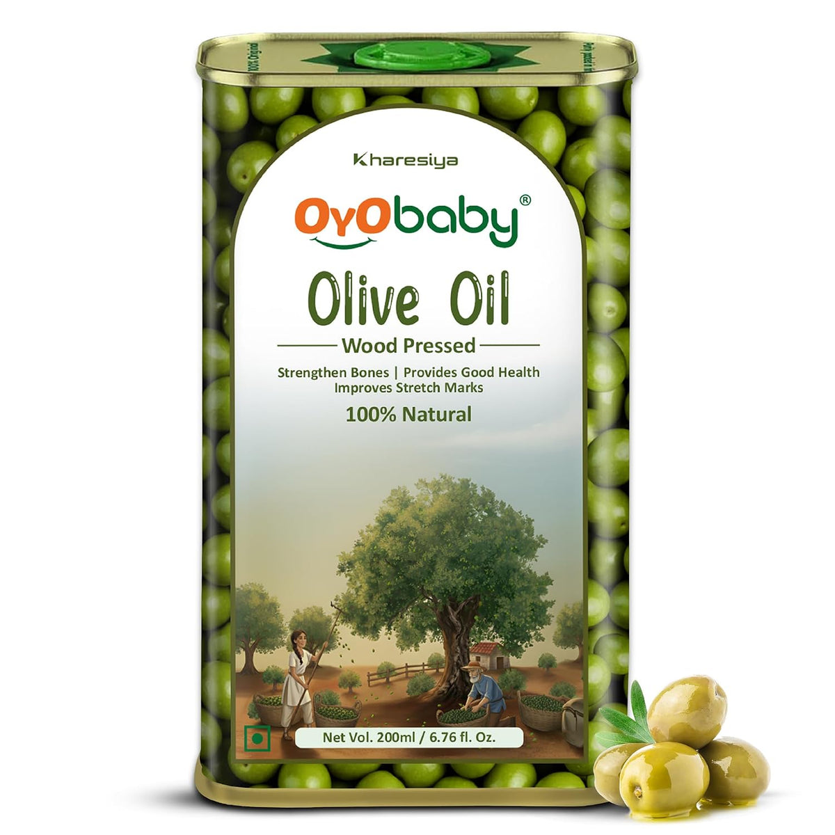 OYO BABY 100% Pure Olive Oil for Baby - 200ml | Enriched with Vit E & Omega 3 | Baby Massage Oil for Skin & Hair Nourishment | Edible Food-Grade Oil