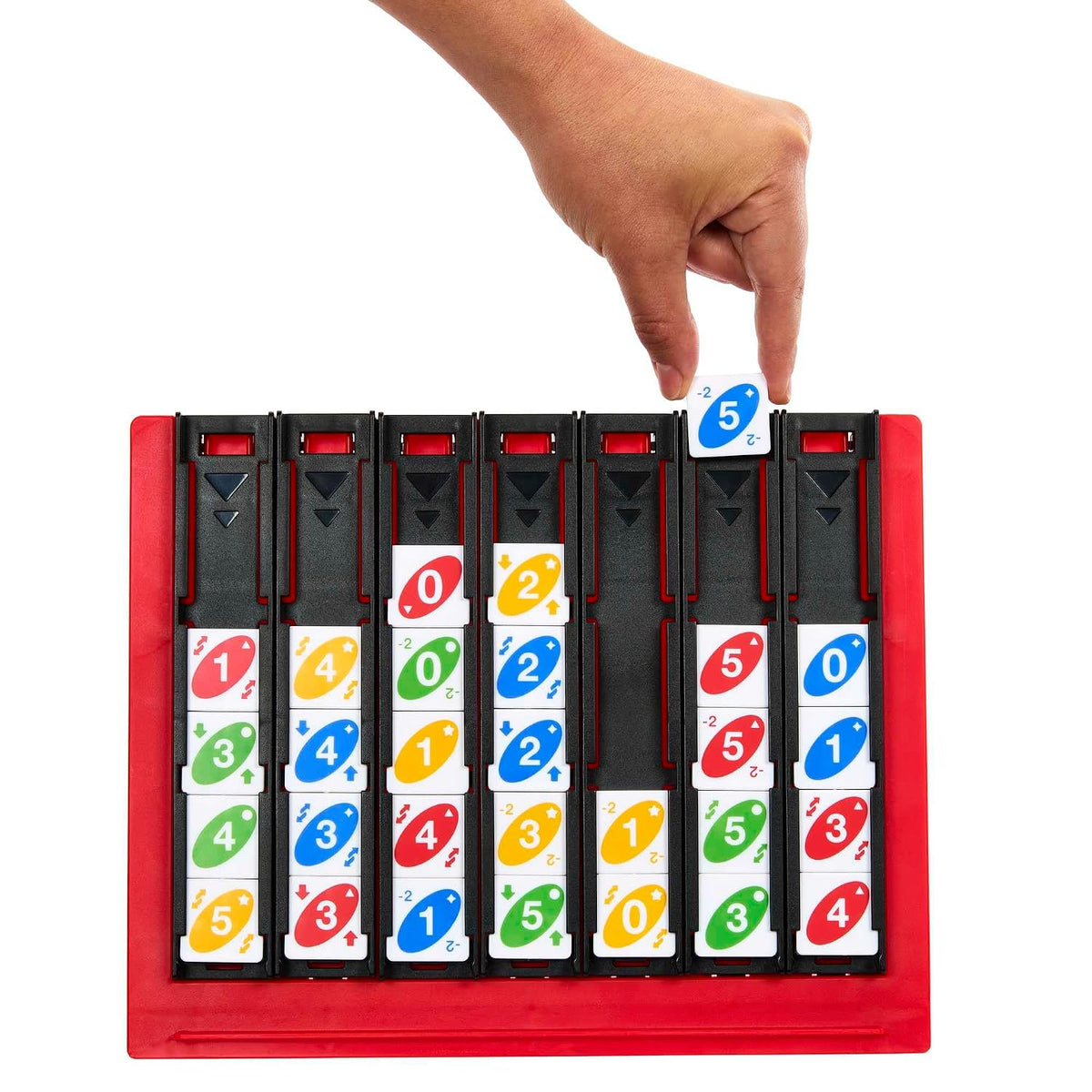 Mattel Games UNO Quatro Game with Colored Tiles & Plastic Grid for Adult, Family & Parties, 2 to 4 Players Ages 7 Years Old & Up