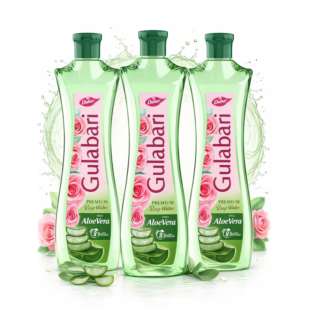 Dabur Gulabari Premium Rose Water with Aloe Vera - 1200 ml (400ml x 3) | Upto 8 HR Skin Hydration | Cleanses, Tones and Moisturises Skin | For All Skin Types