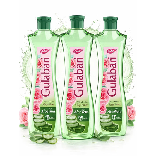 Dabur Gulabari Premium Rose Water with Aloe Vera - 1200 ml (400ml x 3) | Upto 8 HR Skin Hydration | Cleanses, Tones and Moisturises Skin | For All Skin Types
