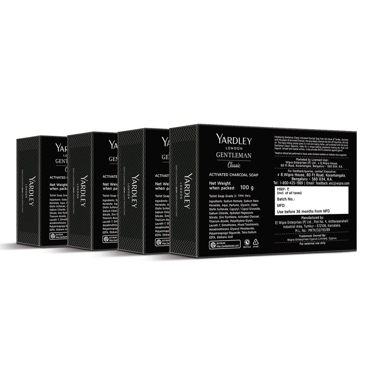 Yardley London Gentleman Classic Activated Charcoal Soap, 100 g (Pack of 4)