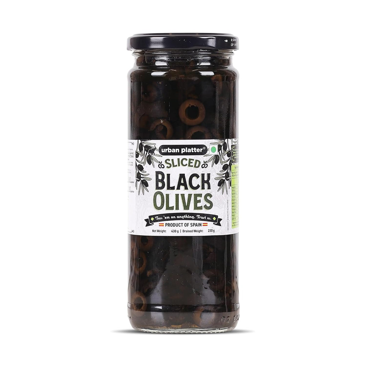 Urban Platter Sliced Black Spanish Olives, 430g (Bold, Savoury Mediterranean Flavour | Perfect for Pizzas, Pastas, Nachos & Salads)