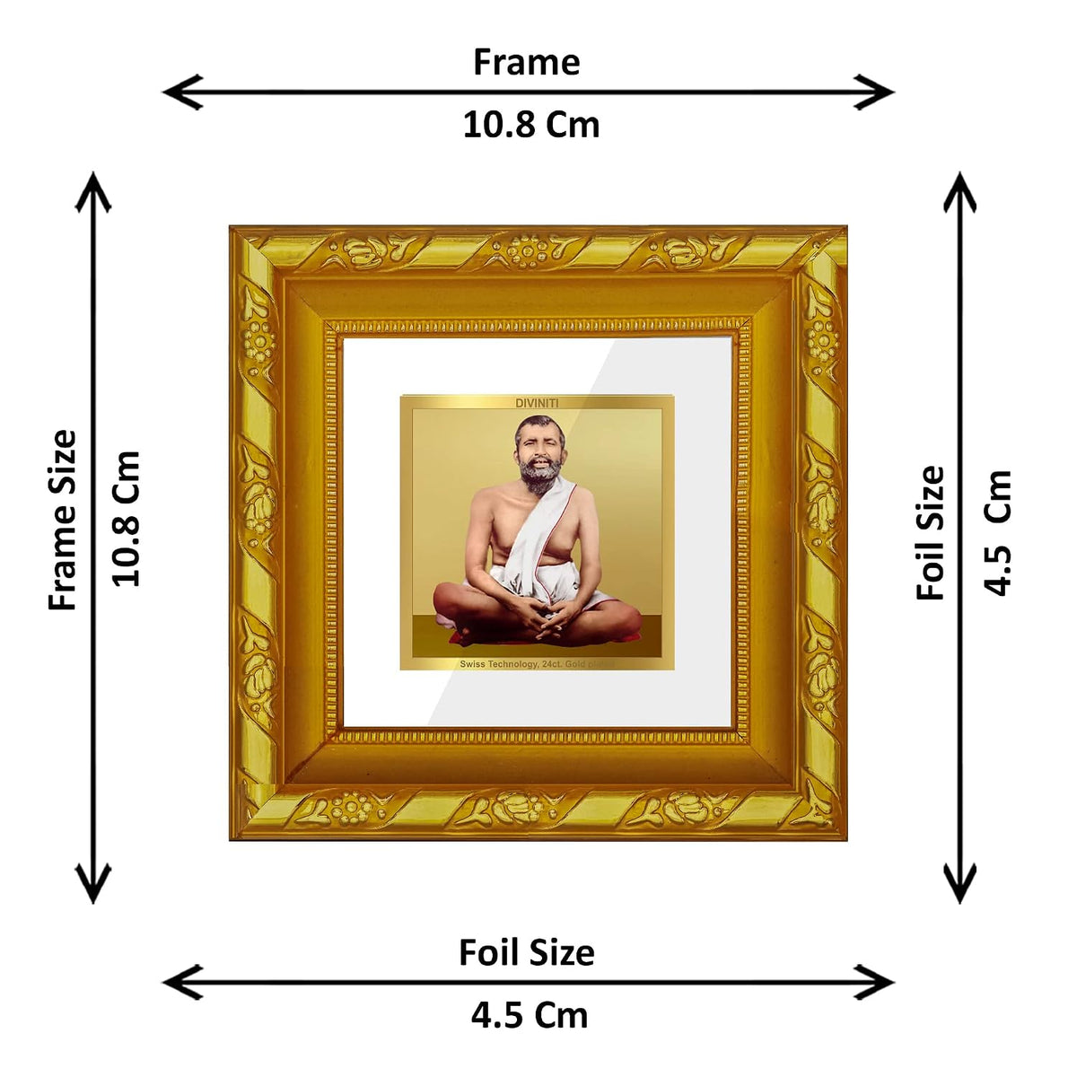 Diviniti Ram Krishna Gold Plated Wall Photo Frame, Table Décor| DG Frame 103 Size 1A and 24K Gold Plated Foil| Religious Photo Frame Idol For Pooja, Gifts Items (10.8 CM X 10.8 CM)