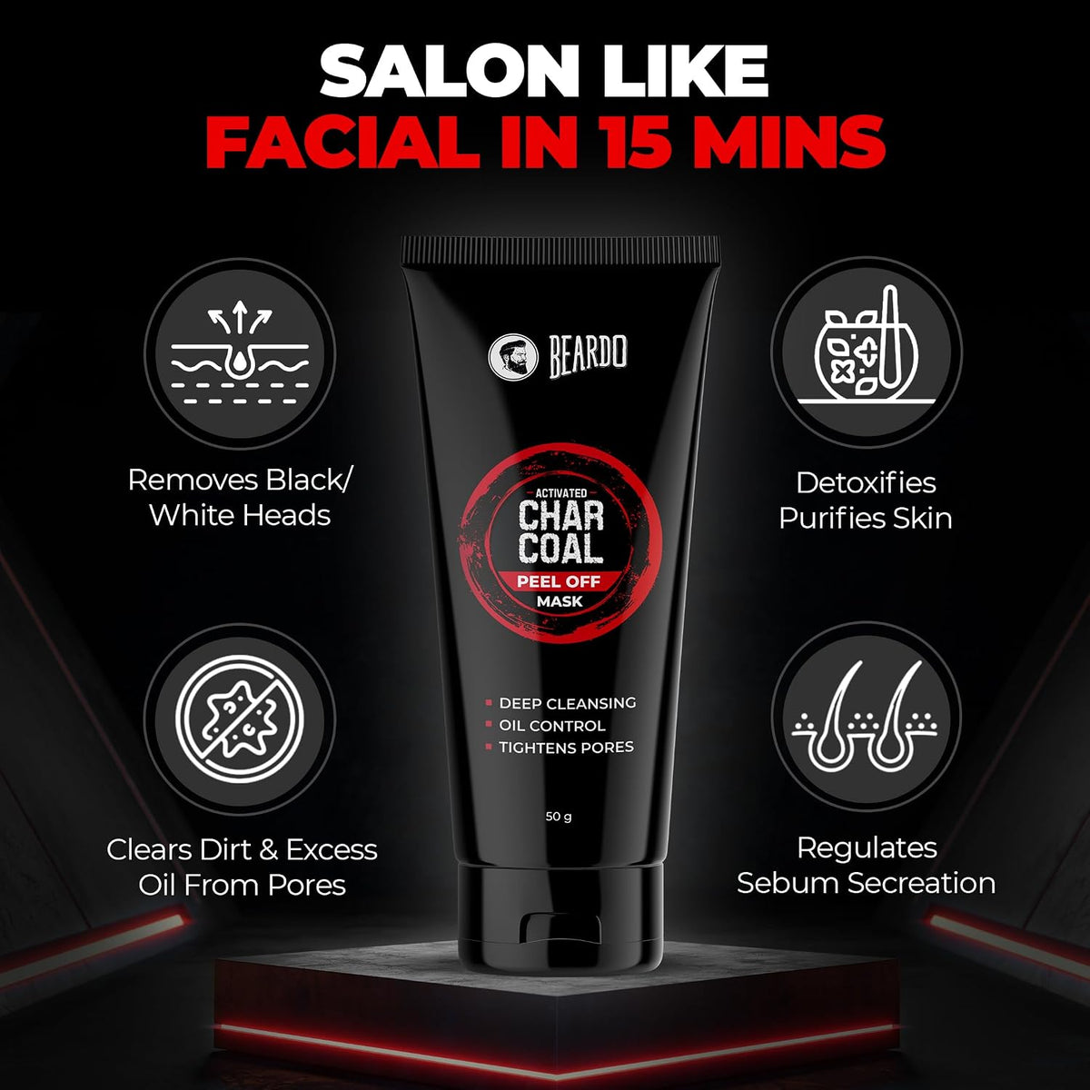 Beardo Charcoal Facewash, 50ml & Peel Off Mask, 50g| For Deep Pore Cleaning and Removes Dirt | Face Mask for Glowing Skin | Gift Hamper for Men | Rakhi Gift for Brother