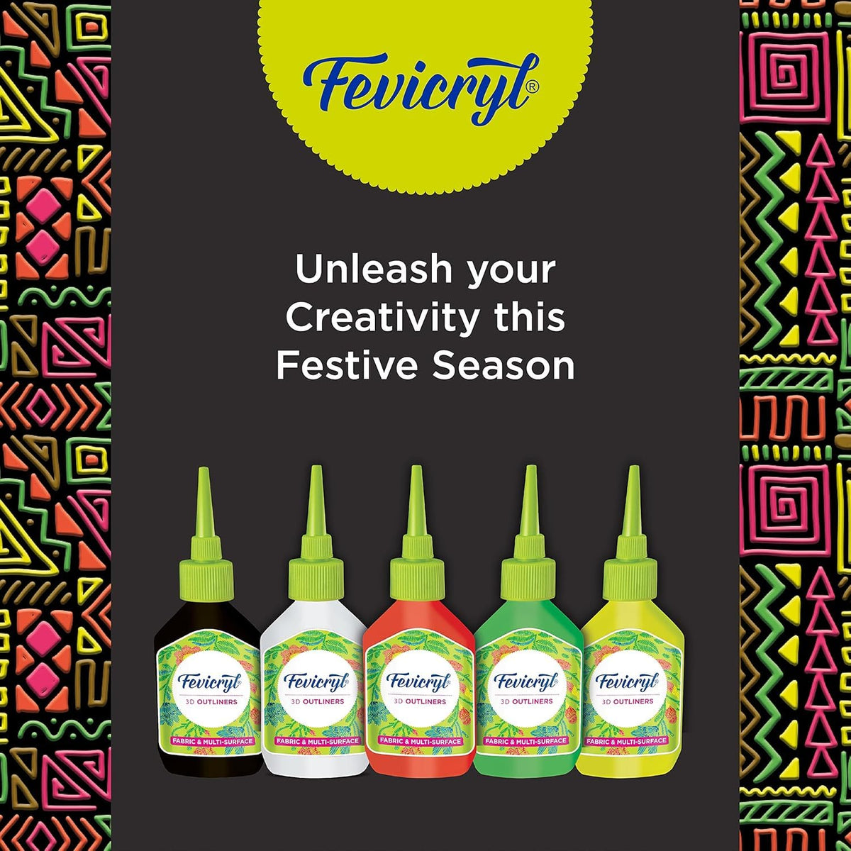 Fevicryl 3D Outliners Regular Kit 20ml x 5 | Fabric and Multi-Surface 3D Outliners Assorted Pack, Multi Colour | DIY Art & Craft | Ideal for Artists, Gifting