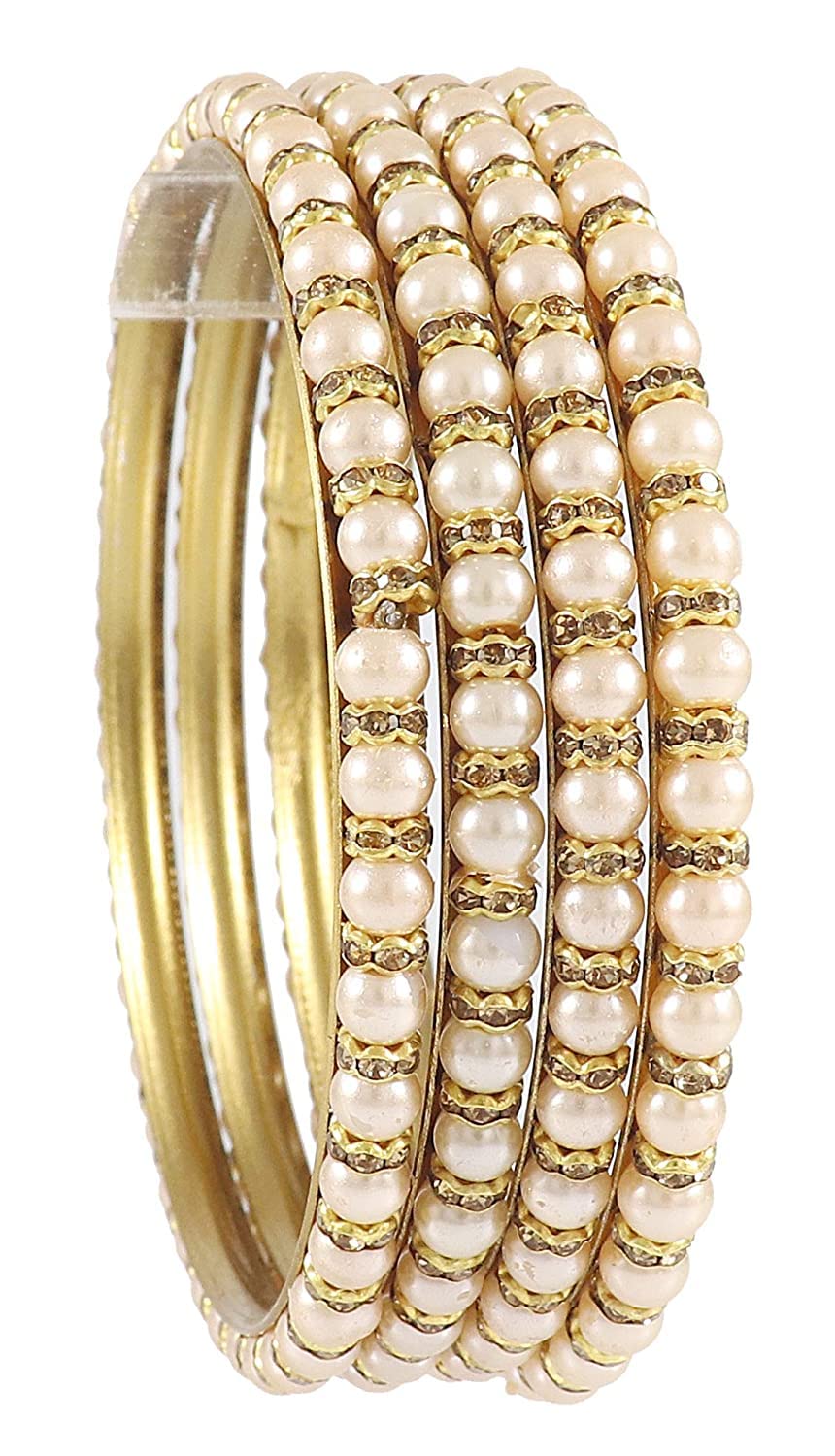 NMII Non-Precious Metal Base Metal with Zircon Gemstone Or Pearl Studded worked Glossy Finished Kada Set For Women and Girls