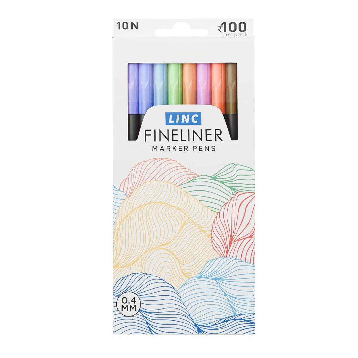 Linc Fineliner Marker Pens, 0.4 mm (Multicolor, Pack of 10)