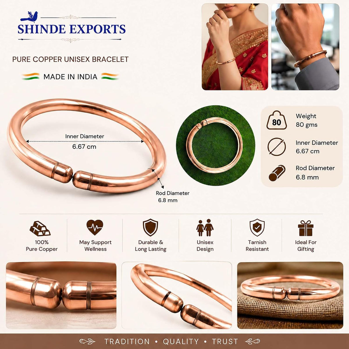 SHINDE EXPORTS Pure Copper Kada/Bracelet for Men and Women.