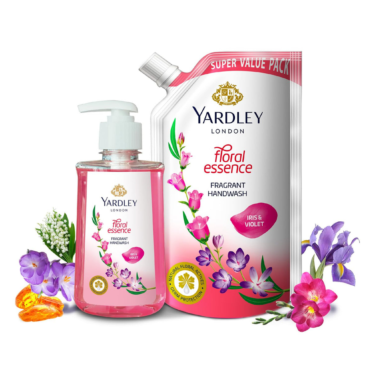 Yardley London Floral Essence 600ml or above Pack of 2 Fragrant Handwash| Infused with Natural Floral Actives| Iris & Violet| Germ Protection| For Soft & Fragrant Skin