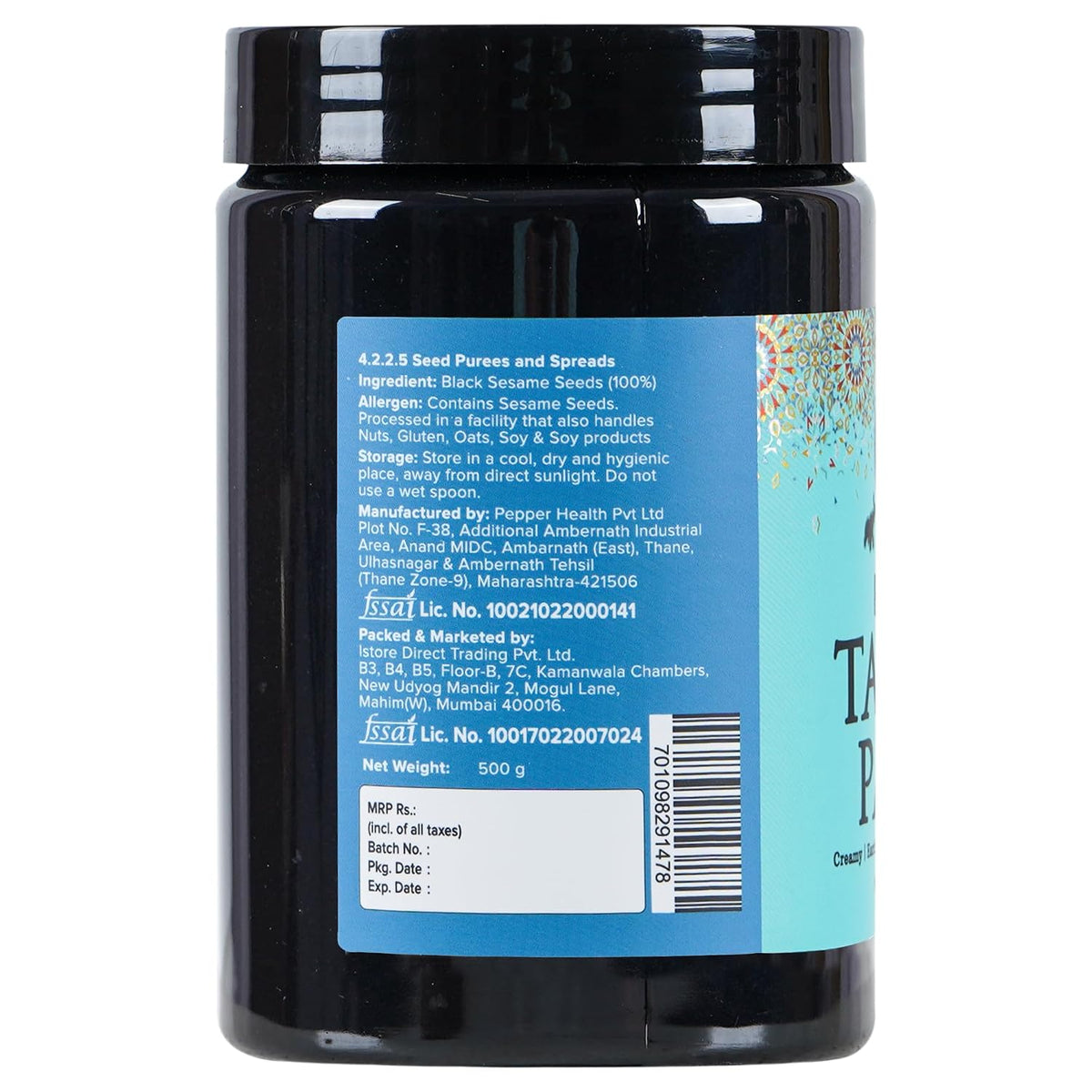 Urban Platter Black Tahini Paste, 500G (100% Pure Hulled Ground Black Sesame|Seed Butter|Pate De Sesame|Tahina|Add to Baked Goods, Dips & Hummus, Salad Dressings, Desserts, Granola Bars, Etc)