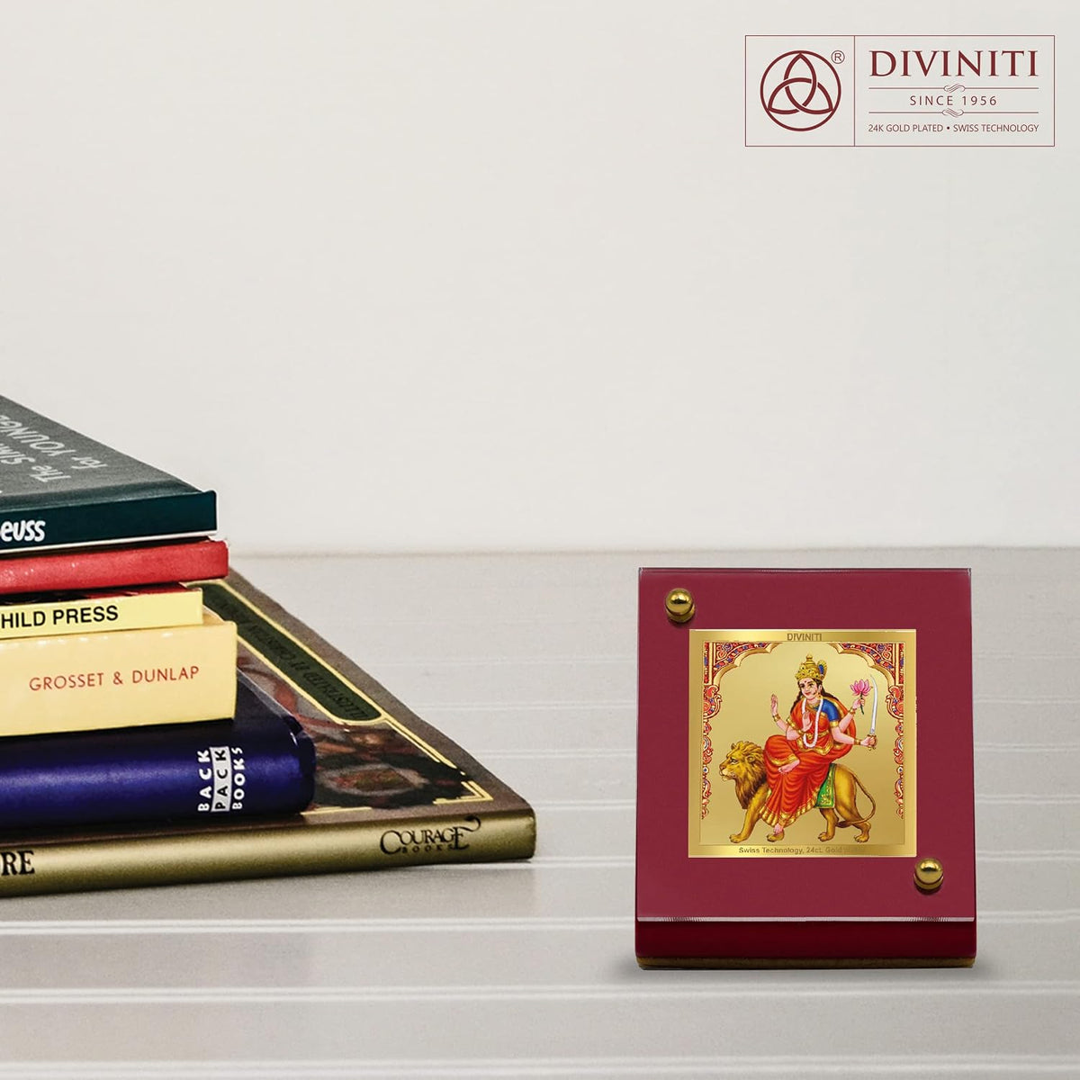 DIVINITI 24K Gold Plated Religious Car Dashboard Frame | Premium God Idol Frame for Car, Home Mandir & Office Table | Spiritual Gift, Decorative Showpiece | Katyayani Mata