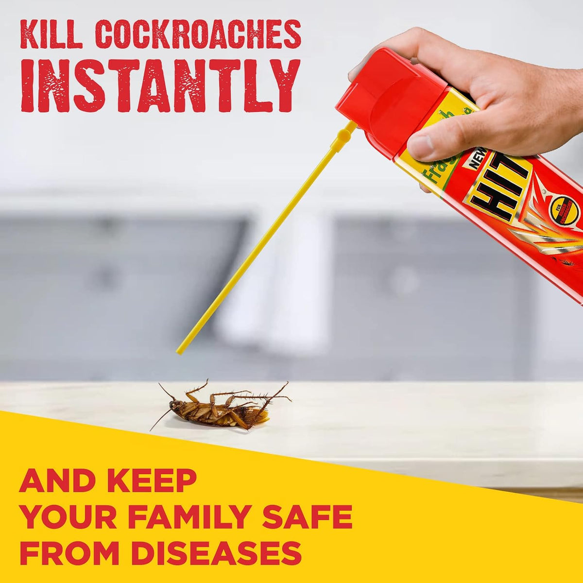 HIT Crawling Insect Killer – Cockroach Killer Spray (400ml) | Instant Kill | Deep-Reach Nozzle | Fresh Fragrance (Pack of 2)