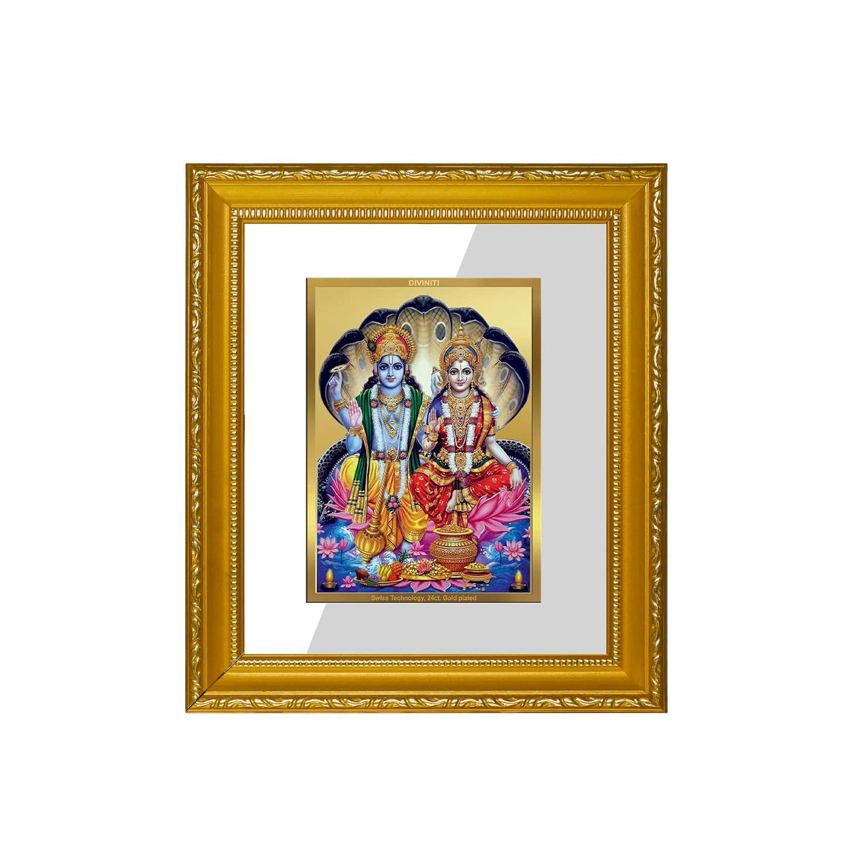 Diviniti Vishnu Lakshmi Gold Plated Wall Photo Frame, Table Décor| DG Frame 101 Size 1 and 24K Gold Plated Foil| Religious Photo Frame Idol For Pooja, Gifts Items (13.5 CM X 15.5 CM)