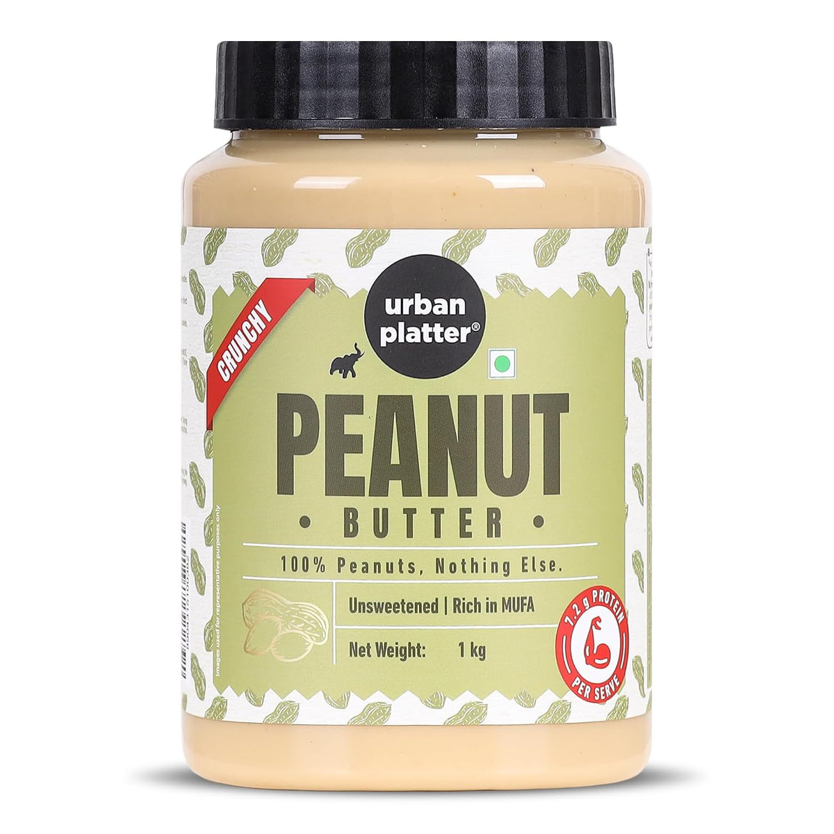 Urban Platter Crunchy Peanut Butter, 1Kg (Bold Roasted Flavour | Crunchy Texture | Single Ingredient | Keto-Friendly)