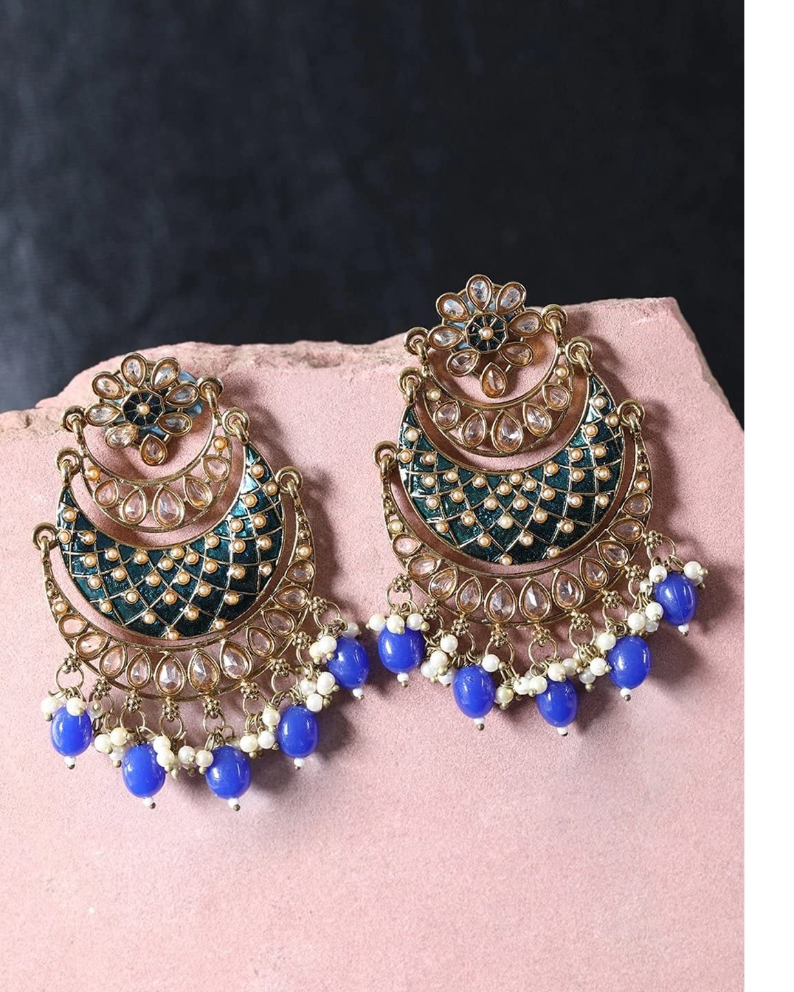 Priyaasi Gold-Plated Stone Studded Handcrafted Chandbali with Bead drop