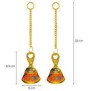 DSH Pure Brass Hanging Bell with Chain for Temple Mandir Door Home Decorative Ringing Bell (Orange, 2)