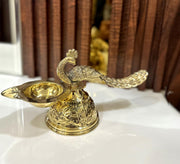 DSH Brass Diya Peacock Design Diya Deepak Arti Akhand Jyothi Oil Lamp for Home Temple Puja Articles.(DYA-MOR-ARTI)
