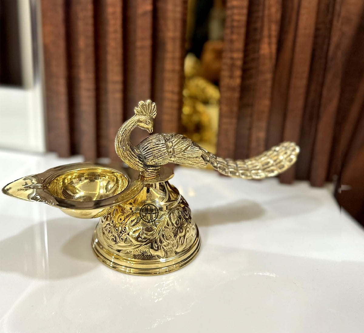 DSH Brass Diya Peacock Design Diya Deepak Arti Akhand Jyothi Oil Lamp for Home Temple Puja Articles.(DYA-MOR-ARTI)