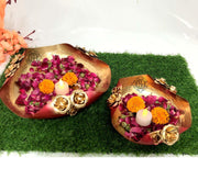 DSH Urli Bowl for Floating Flowers and Candles (Red and Gold) - Set of 2