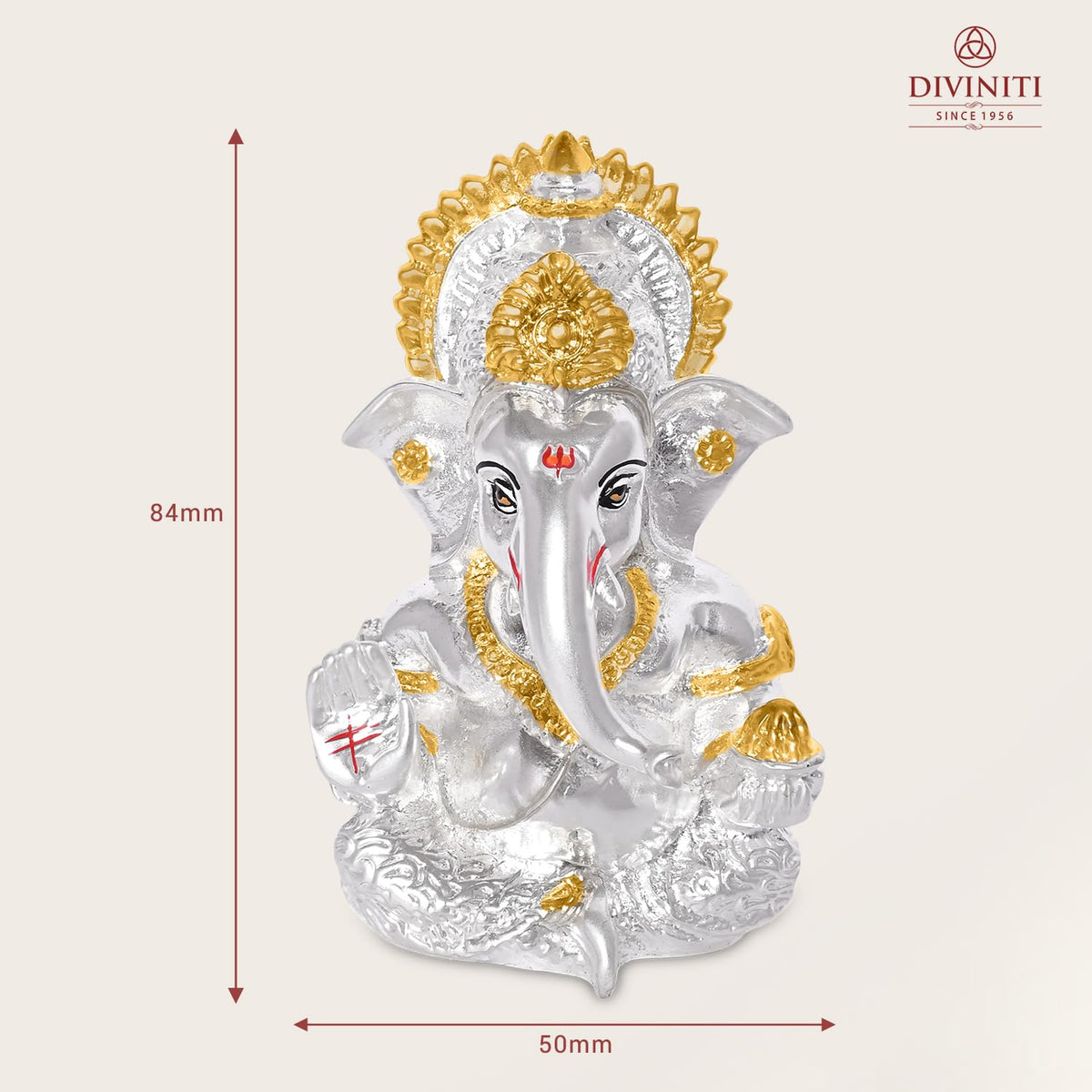 DIVINITI 999 Silver Plated Lord Ganesha Idol for Car Dashboard, Tabletop|Ganesh Statue for Good Luck and Success|Ganpati Murti for Home Decor Mandir, Office Desk Puja Gift Silver & Gold (8.4x4.2cm)