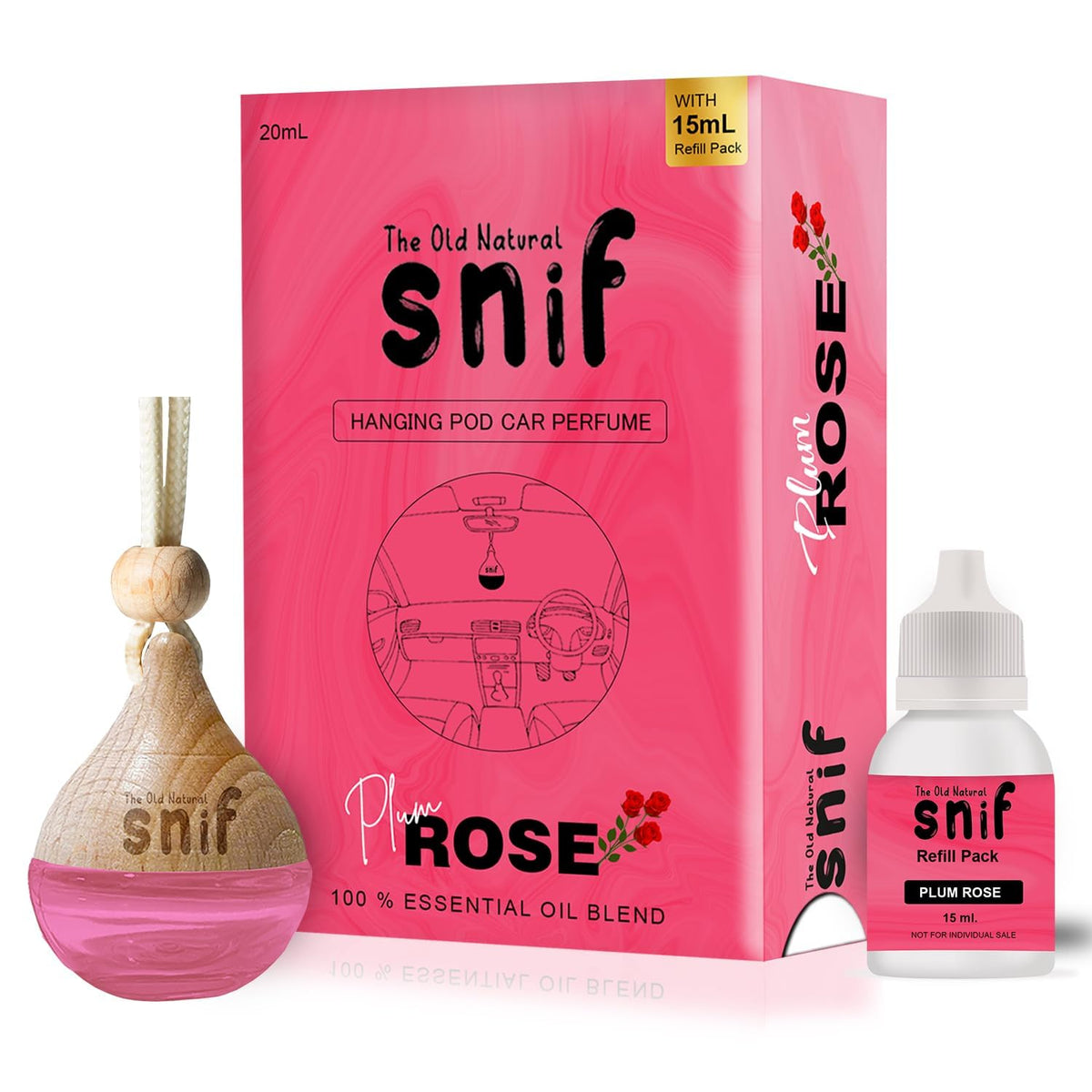The Old Natural Car Perfume With Essential Oils | Car Perfume Diffuser With Wooden Lid | Car Fresheners Long Lasting | (White Oudh + Plum Rose + Blue Water) (Pack of 3)
