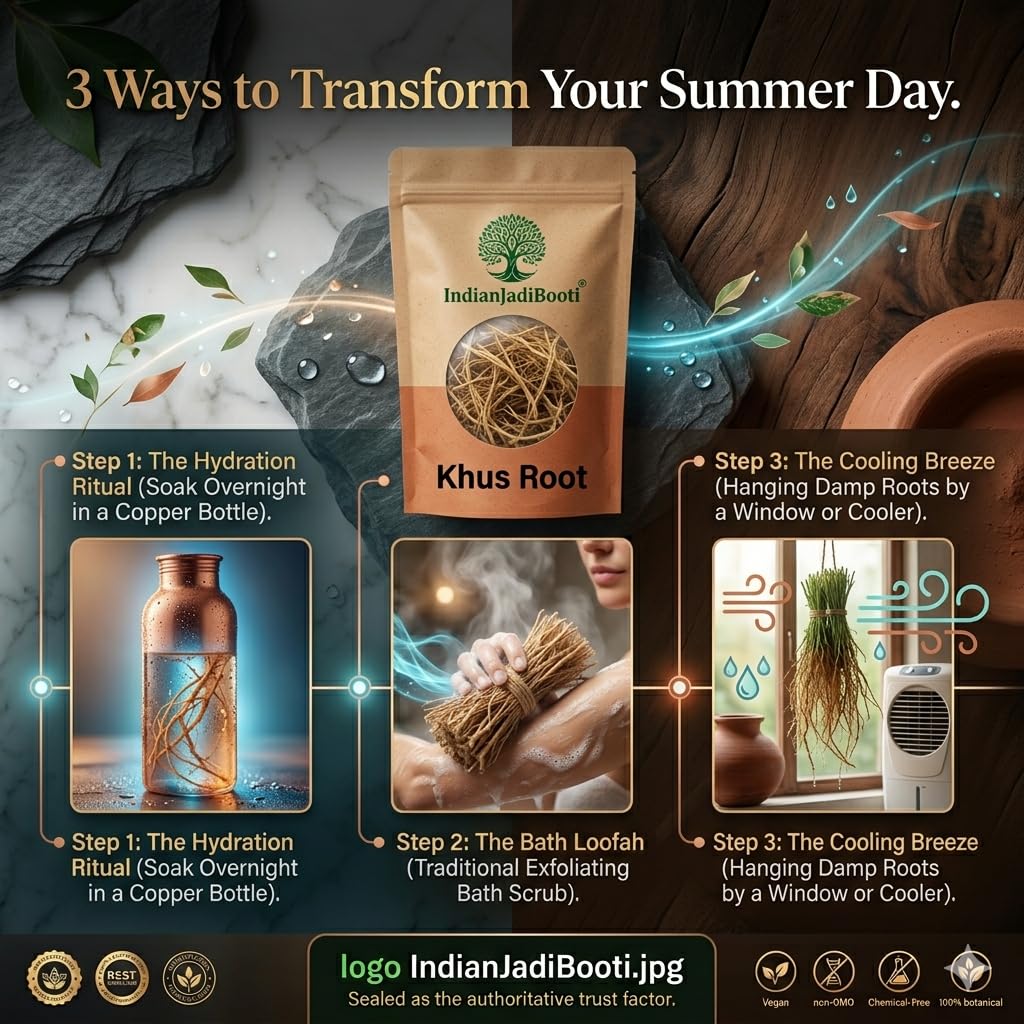 IndianJadiBooti Pure Khus Root (Vetiver/Ramacham) | Raw Herbal Coolant for Drinking Water, Glowing Skin & Summer Body Heat Relief, 900 Grams | (Pack Of 2)