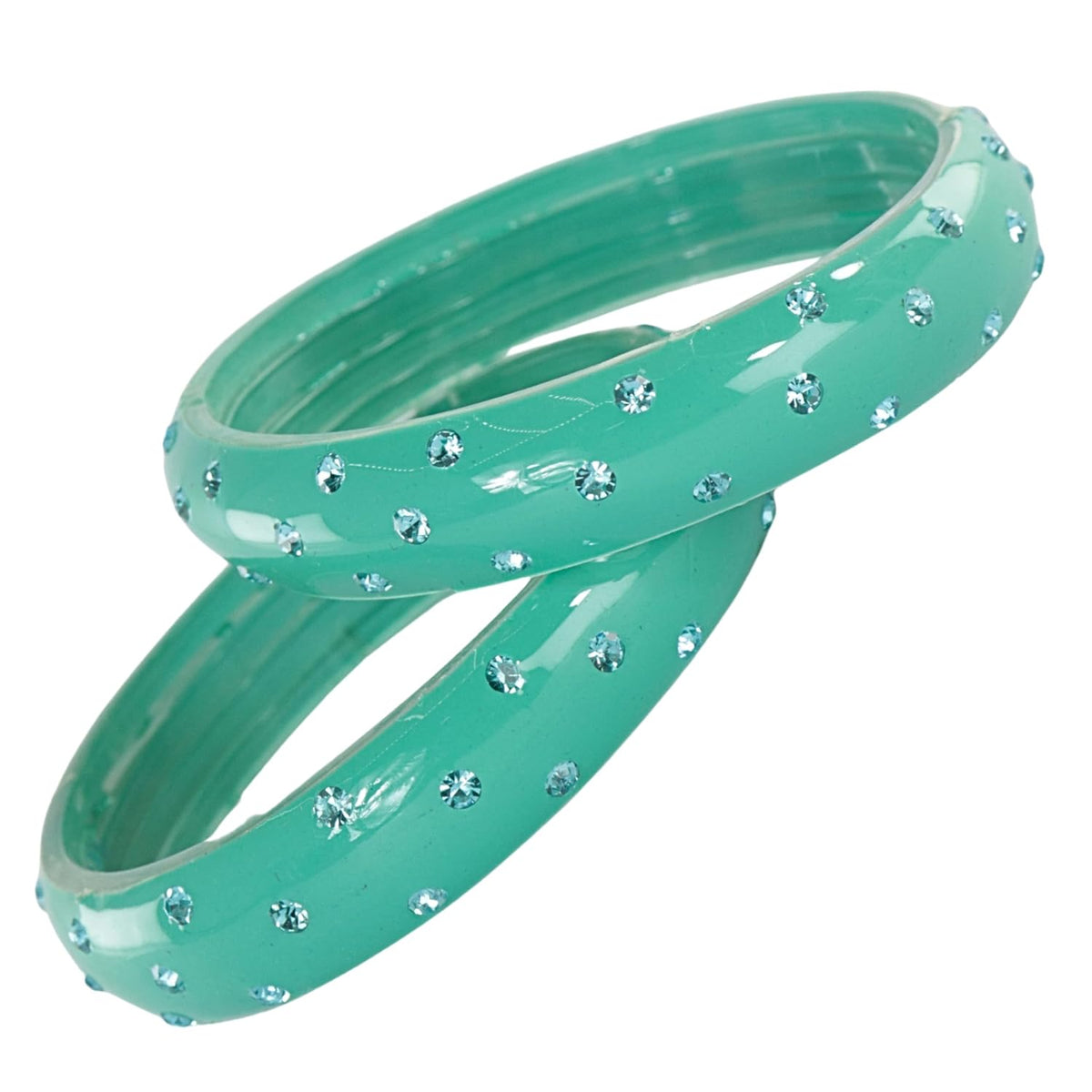 NMII Designer Glass Kada Set For Women & Girls Studded With Zircon Gemstone | Girls Bangle Bracelet | Traditional Chudi | Stylish Glass Kada For Party, Wedding - Set Of 2
