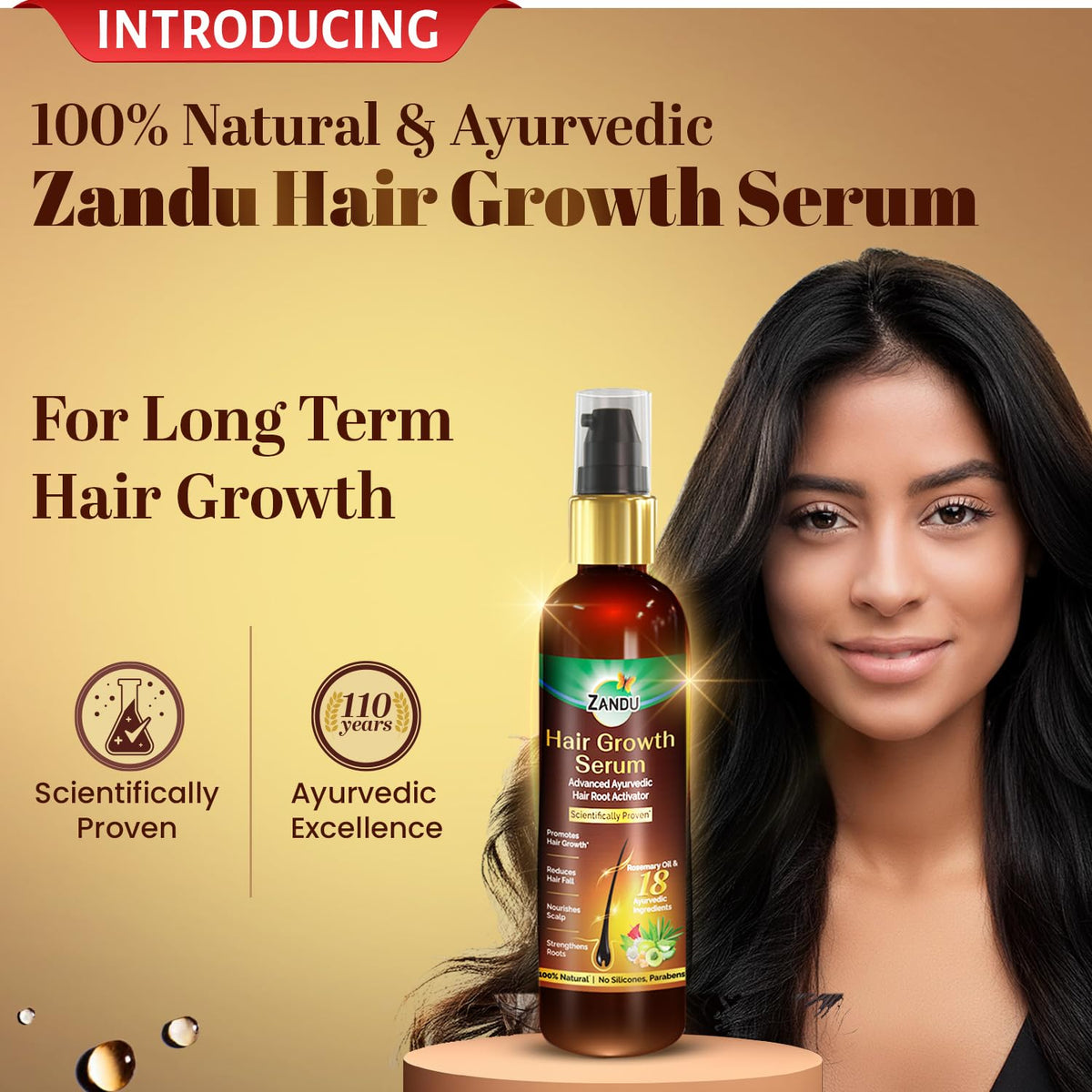 Zandu Hair Growth Serum (200ml): Clinically Proven to Promote Growth & Reduce Fall in 28 days |Strengthen |Reduce Dandruff | Control Frizz | Hair Shine| Ayurvedic Root Activator | For Men & Women