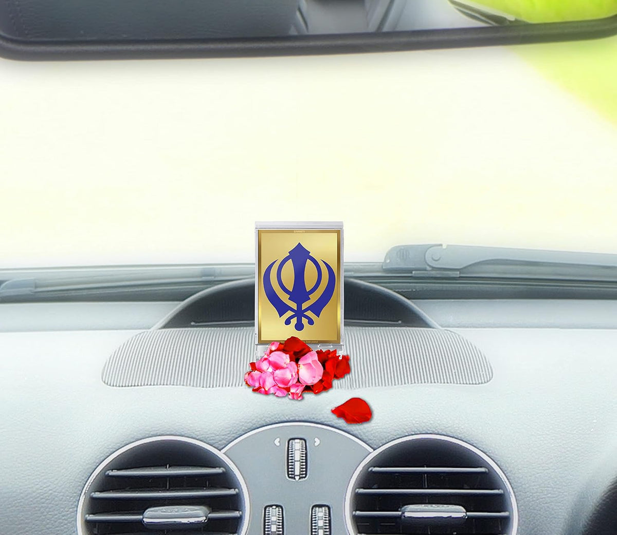 DIVINITI 24K Gold Plated Religious Car Dashboard Frame | Premium God Idol Frame for Car, Home Mandir & Office Table | Spiritual Gift, Decorative Showpiece | Khanda Sahib