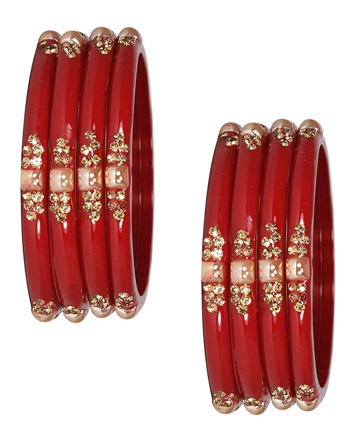 NMII Stylish Glass Kada Set Studded with Zircon Gemstone & Beads for Women & Girls