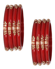 NMII Stylish Glass Kada Set Studded with Zircon Gemstone & Beads for Women & Girls