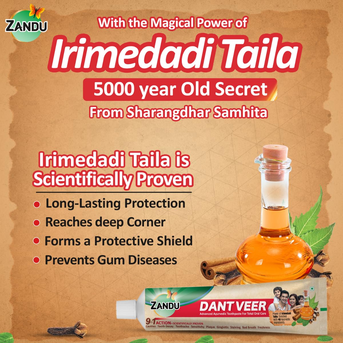Zandu Dantveer, 400g, India’s 1st Ayurvedic toothpaste with Irimedadi oil | Scientifically proven formula |Fights 9 dental problems