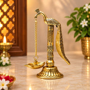 KridayKraft Peacock Design Metal Hanging with Chain Diya Pair of Peacock Design Bird Diya Deepak Oil Lamp