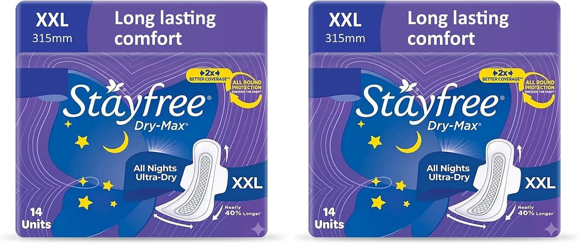 Stayfree Dry Max All Night Sanitary napkins (Pack of 28 Count) XXL