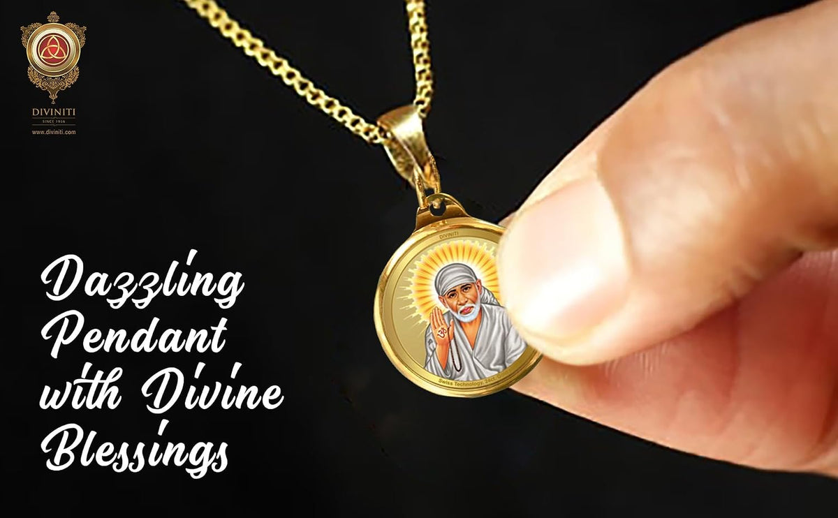 DIVINITI 24K Gold Plated Double-Sided Religious Pendant with Premium Gift Box, Spiritual Locket for Men & Women, Devotional Jewellery for Gifting & Everyday Wear | Sai Baba & Om
