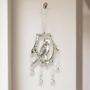 KridayKraft Silver Plated Tikona Parrot Metal Hanging Décor with Chains and Bells | Traditional Indian Wall Hanging Showpiece for Living Room, Home Entrance & Vastu (22 cm x 12 cm)
