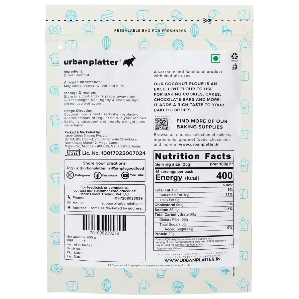 Urban Platter Coconut Flour, 400 g