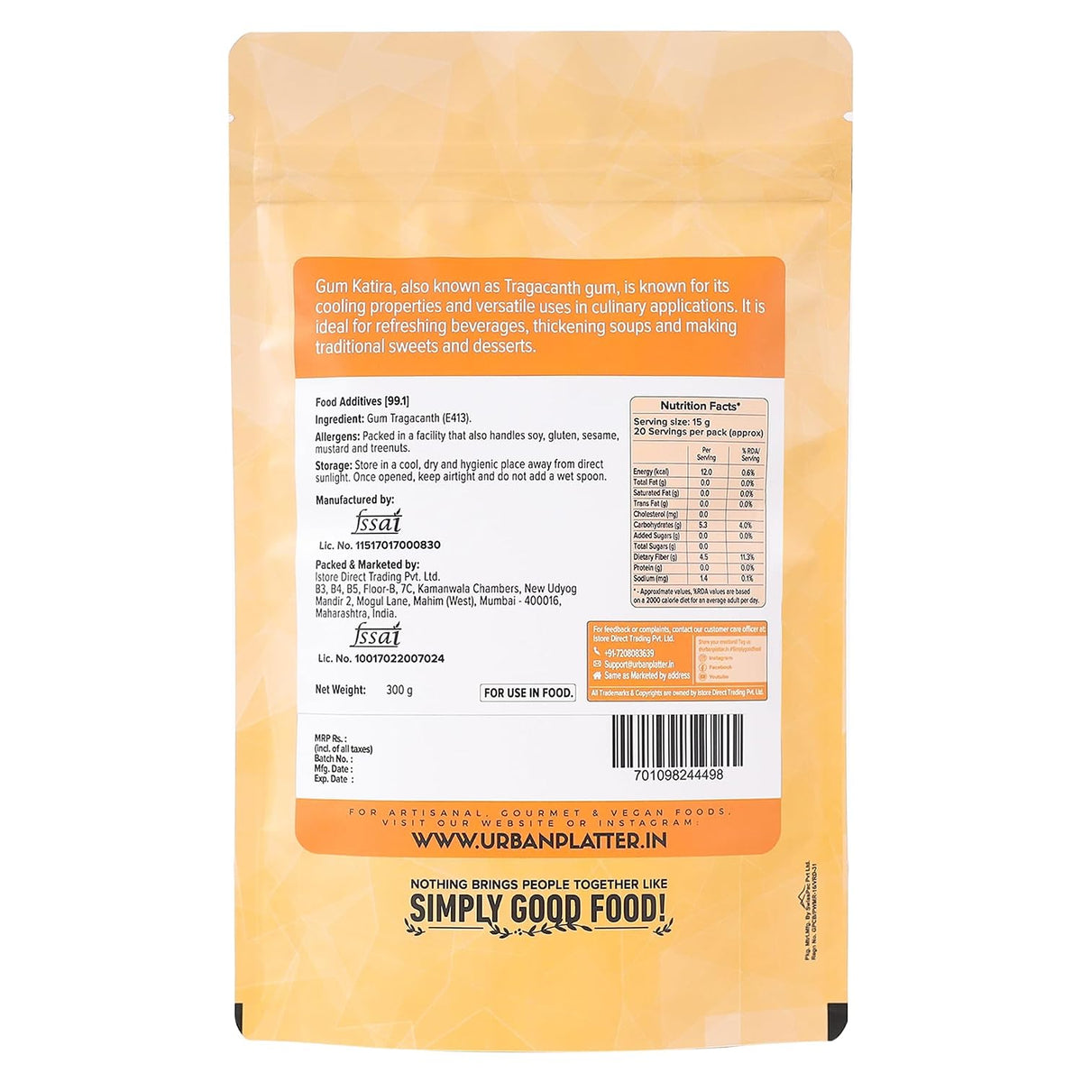 Urban Platter Gond Katira Crystals, 300g (Traditional Cooling Ingredient, Badam Pisin, Edible Gum)