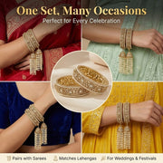 NMII Premium Alloy Latkan Kada Set Studded With Beads & Zircon Gemstone For Women & Girls | Traditional Pearls Kada Set | Kalira Bangles For Bridal | Dulhan Chudi Set For Wedding & Partys - Set Of 2