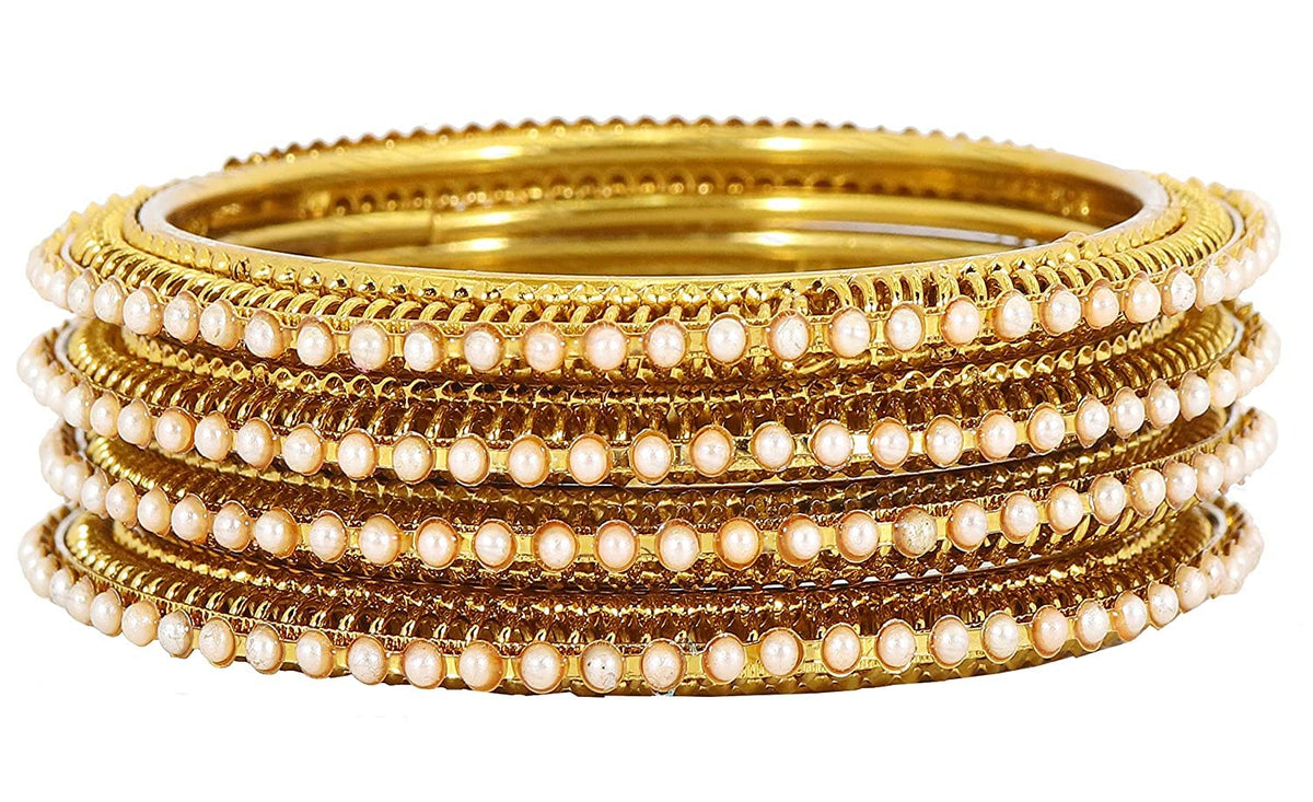 NMII Non-Precious Metal Base Metal with Beads Studded worked Glossy Finished Bangle/Kada Set For Women and Girls